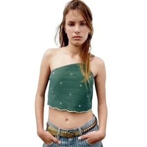 ZARA Embroidered crop top green 3798/004